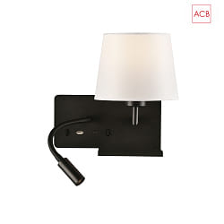 wall luminaire HOLD 16/3664 with switch, with USB connection, left E27 IP20, black