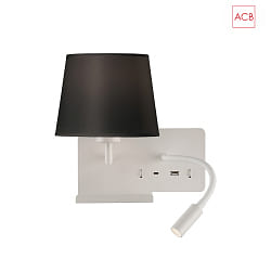 wall luminaire HOLD 16/3664 with switch, with USB connection, right E27 IP20, white