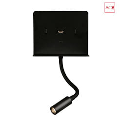 reading lamp CALMA 16/3836 with switch, with USB connection, adjustable IP20, black