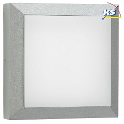 Outdoor LED Wand- und Deckenleuchte Typ Nr. 6561, IP54 IK08, 26 x 26cm, 16W 3000K 1600lm, Alu-Guss / Opal, dimmbar, Silber