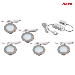 5pc. set of recessed LED panel luminaire FR 78-LED, IP44, LED24 connection, CRi>90, 4W 3000K, inox look