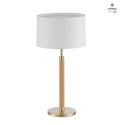 Wooden table lamp LIGNUM, height 60cm, E27, with cable switch, natural oak / white chintz shade, matt brass