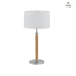 Wooden table lamp LIGNUM, height 60cm, E27, with cable switch, natural oak / white chintz shade, matt nickel