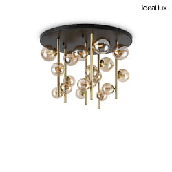 ceiling luminaire PERLAGE 18 flames G9 IP20, amber, satined brass dimmable