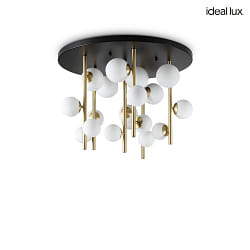 ceiling luminaire PERLAGE 18 flames G9 IP20, white, satined brass dimmable