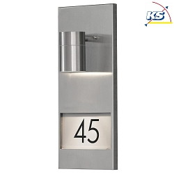 Outdoor wall luminaire MODENA, with house numbers, GU10 max. 35W, stainless steel 304 / clear glass