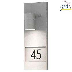 Outdoor wall luminaire MODENA, with house numbers, GU10 max. 35W, grey, aluminium / clear glass