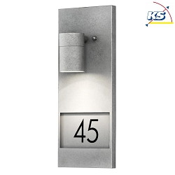 Outdoor wall luminaire MODENA, with house numbers, GU10 max. 35W, galvanised steel / clear glass