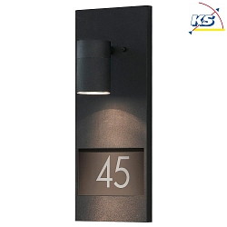 Outdoor wall luminaire MODENA, with house numbers, GU10 max. 35W, black aluminium / clear glass